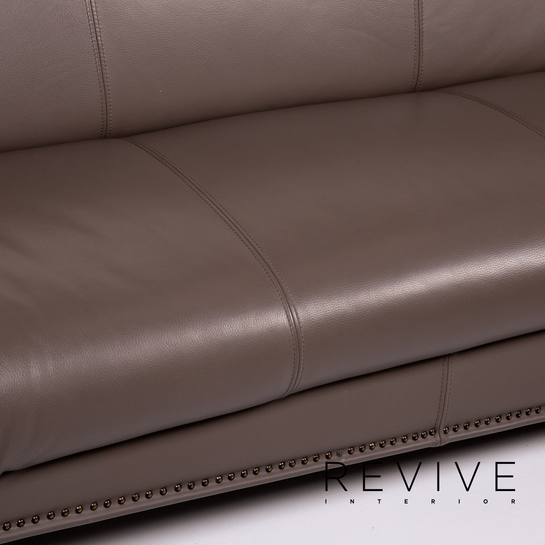 Bretz Gaudi Leder Sofa Graubraun Braun Dreisitzer Couch Vergoldet #14066