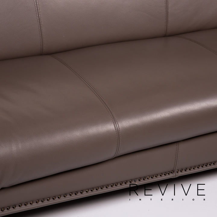 Bretz Gaudi Leder Sofa Graubraun Braun Dreisitzer Couch Vergoldet #14066