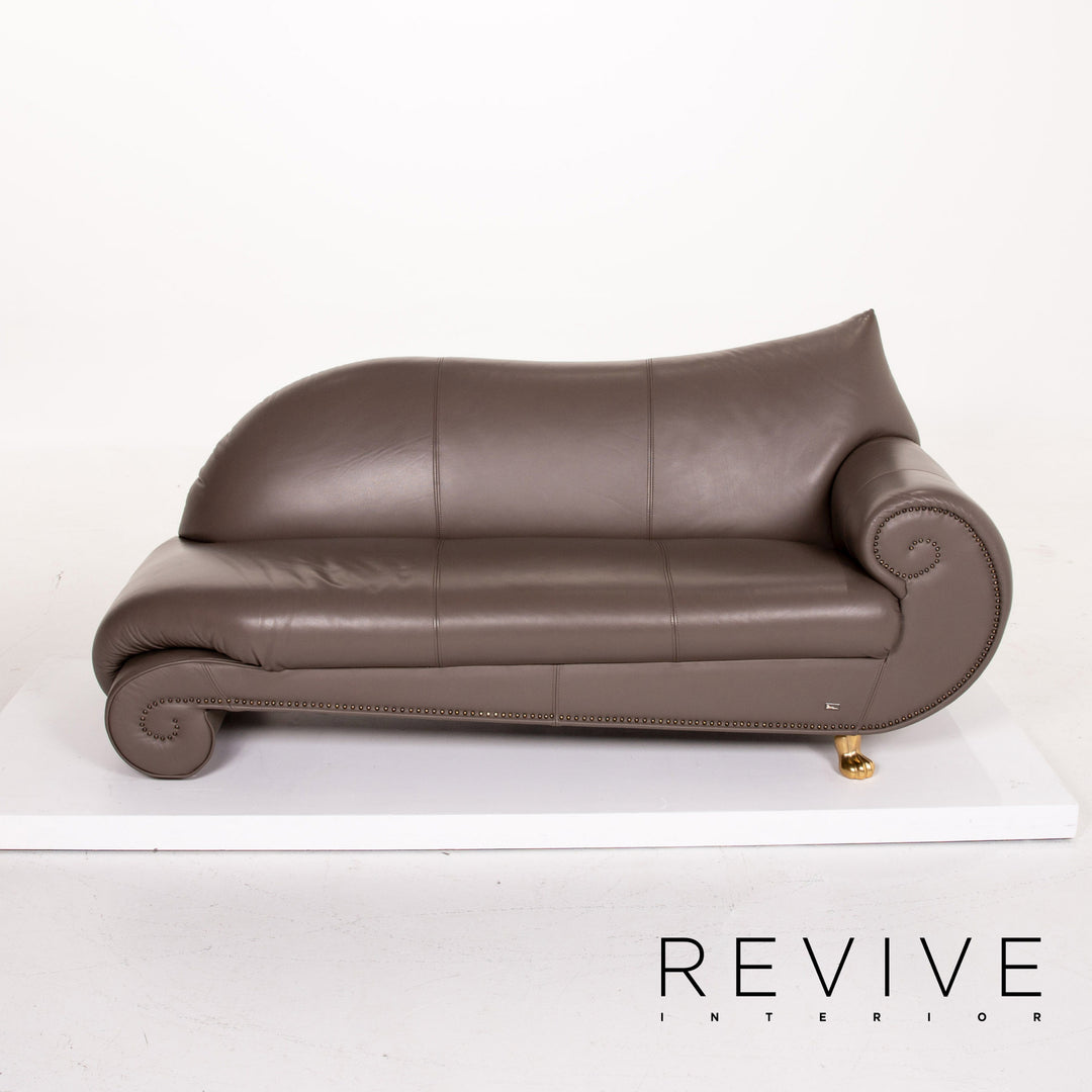 Bretz Gaudi Leder Sofa Graubraun Braun Dreisitzer Couch Vergoldet #14066