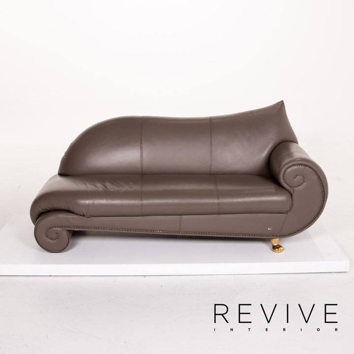 Bretz Gaudi Leder Sofa Graubraun Braun Dreisitzer Couch Vergoldet #14066