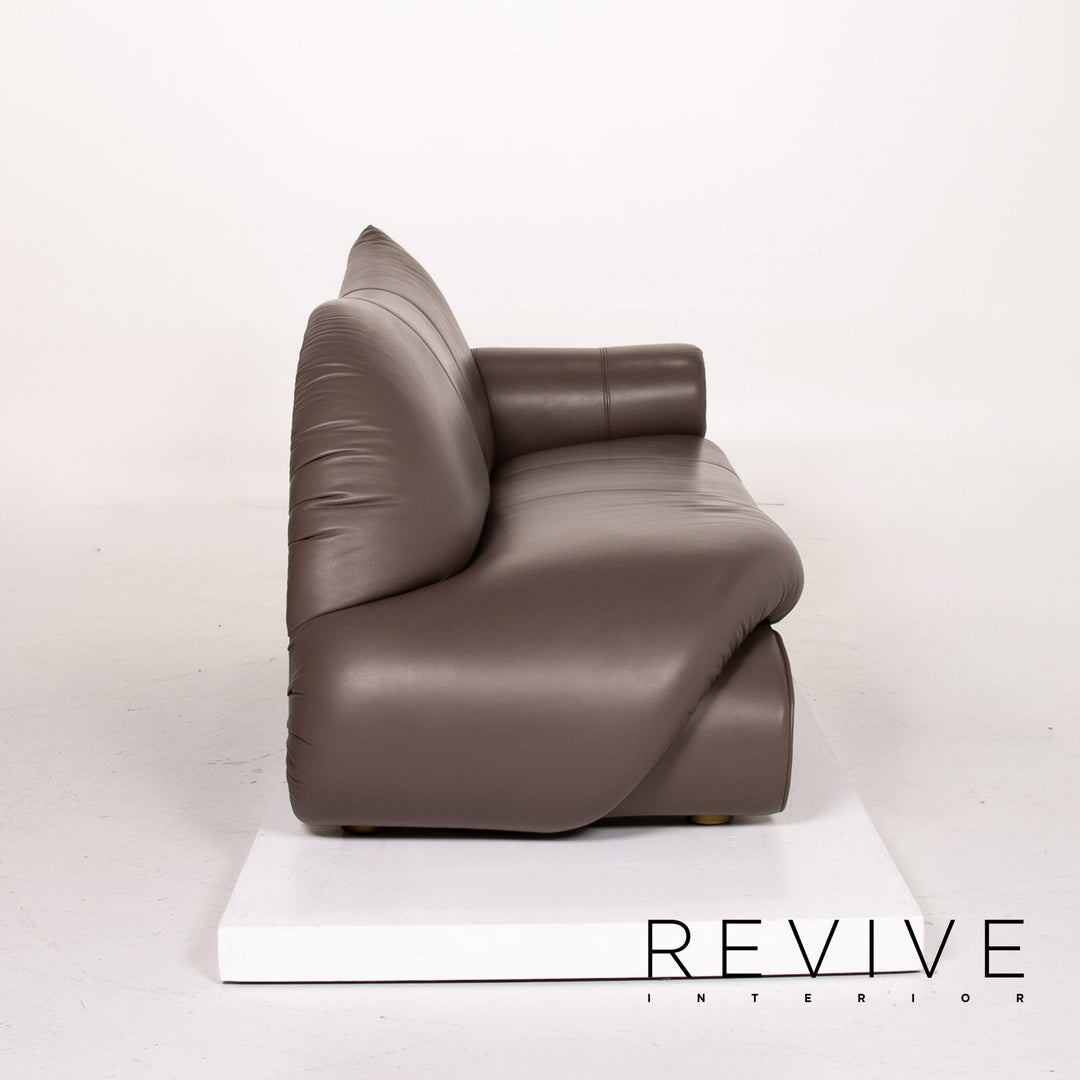 Bretz Gaudi Leder Sofa Graubraun Braun Dreisitzer Couch Vergoldet #14066