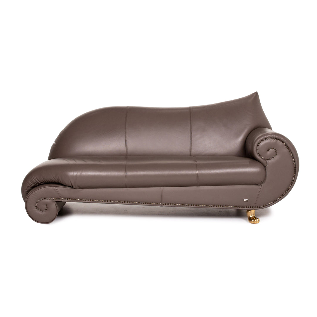 Bretz Gaudi Leder Sofa Graubraun Braun Dreisitzer Couch Vergoldet #14066