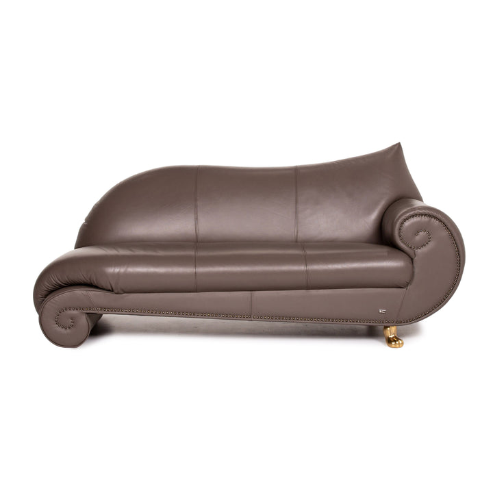 Bretz Gaudi Leder Sofa Graubraun Braun Dreisitzer Couch Vergoldet #14066