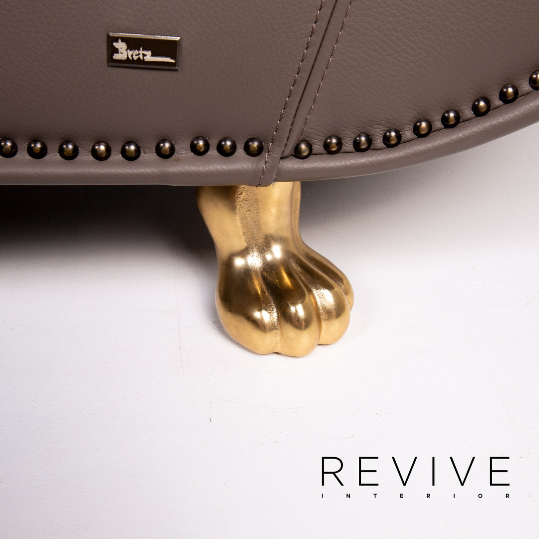 Bretz Gaudi Leder Sofa Graubraun Braun Dreisitzer Couch Vergoldet #14066