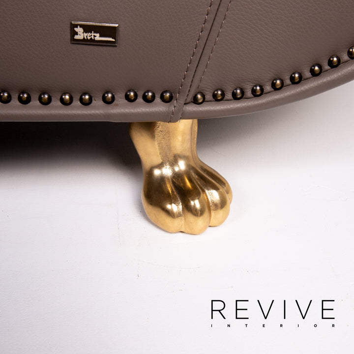 Bretz Gaudi Leder Sofa Graubraun Braun Dreisitzer Couch Vergoldet #14066