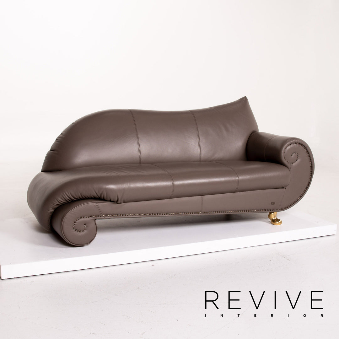 Bretz Gaudi Leder Sofa Graubraun Braun Dreisitzer Couch Vergoldet #14066