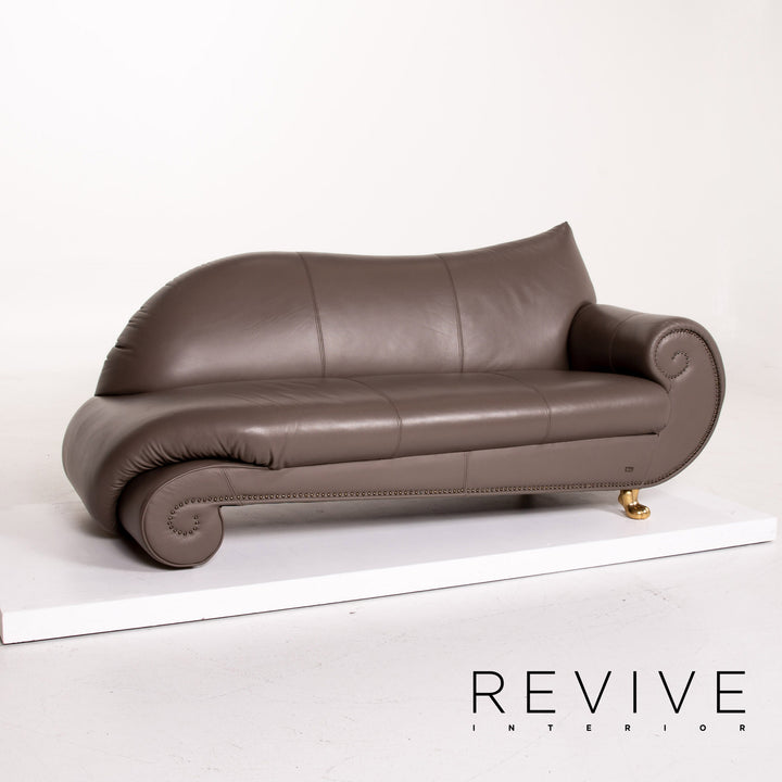 Bretz Gaudi Leder Sofa Graubraun Braun Dreisitzer Couch Vergoldet #14066