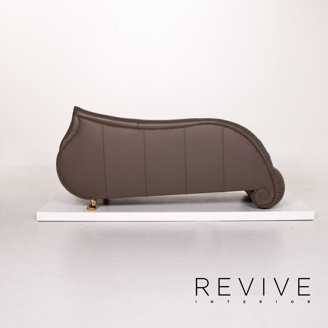 Bretz Gaudi Leder Sofa Graubraun Braun Dreisitzer Couch Vergoldet #14066