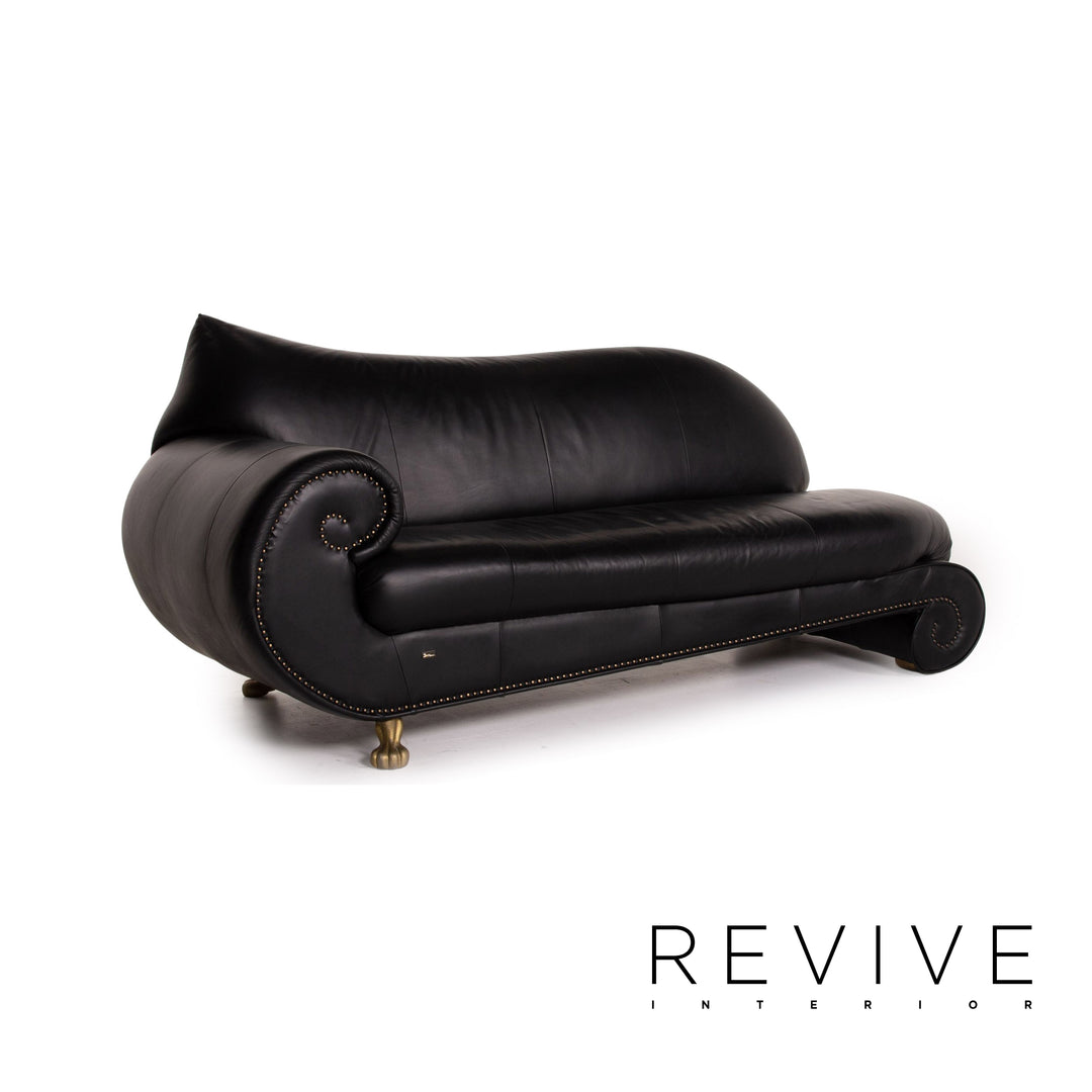 Bretz Gaudi Leder Sofa Garnitur Schwarz 1x Dreisitzer 1x Sessel Couch