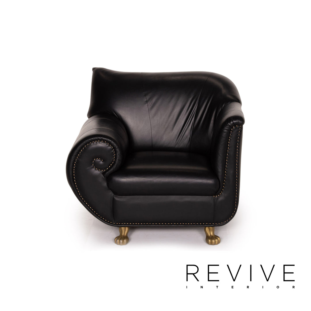 Bretz Gaudi Leder Sofa Garnitur Schwarz 1x Dreisitzer 1x Sessel Couch