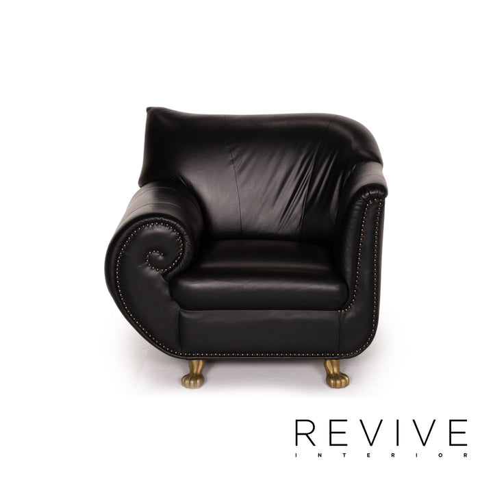 Bretz Gaudi Leder Sofa Garnitur Schwarz 1x Dreisitzer 1x Sessel Couch