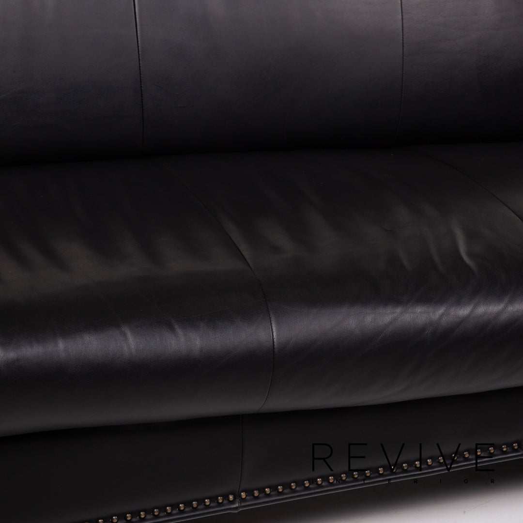 Bretz Gaudi Leder Sofa Garnitur Schwarz 1x Dreisitzer 1x Sessel Couch