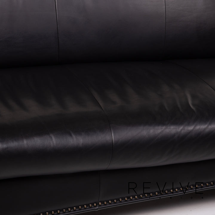 Bretz Gaudi Leder Sofa Garnitur Schwarz 1x Dreisitzer 1x Sessel Couch