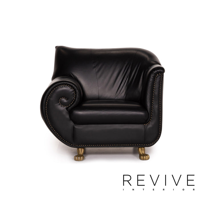 Bretz Gaudi Leder Sofa Garnitur Schwarz 1x Dreisitzer 1x Sessel Couch