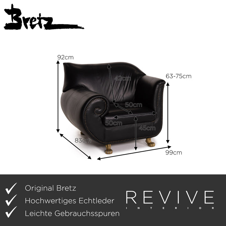 Bretz Gaudi Leder Sofa Garnitur Schwarz 1x Dreisitzer 1x Sessel Couch