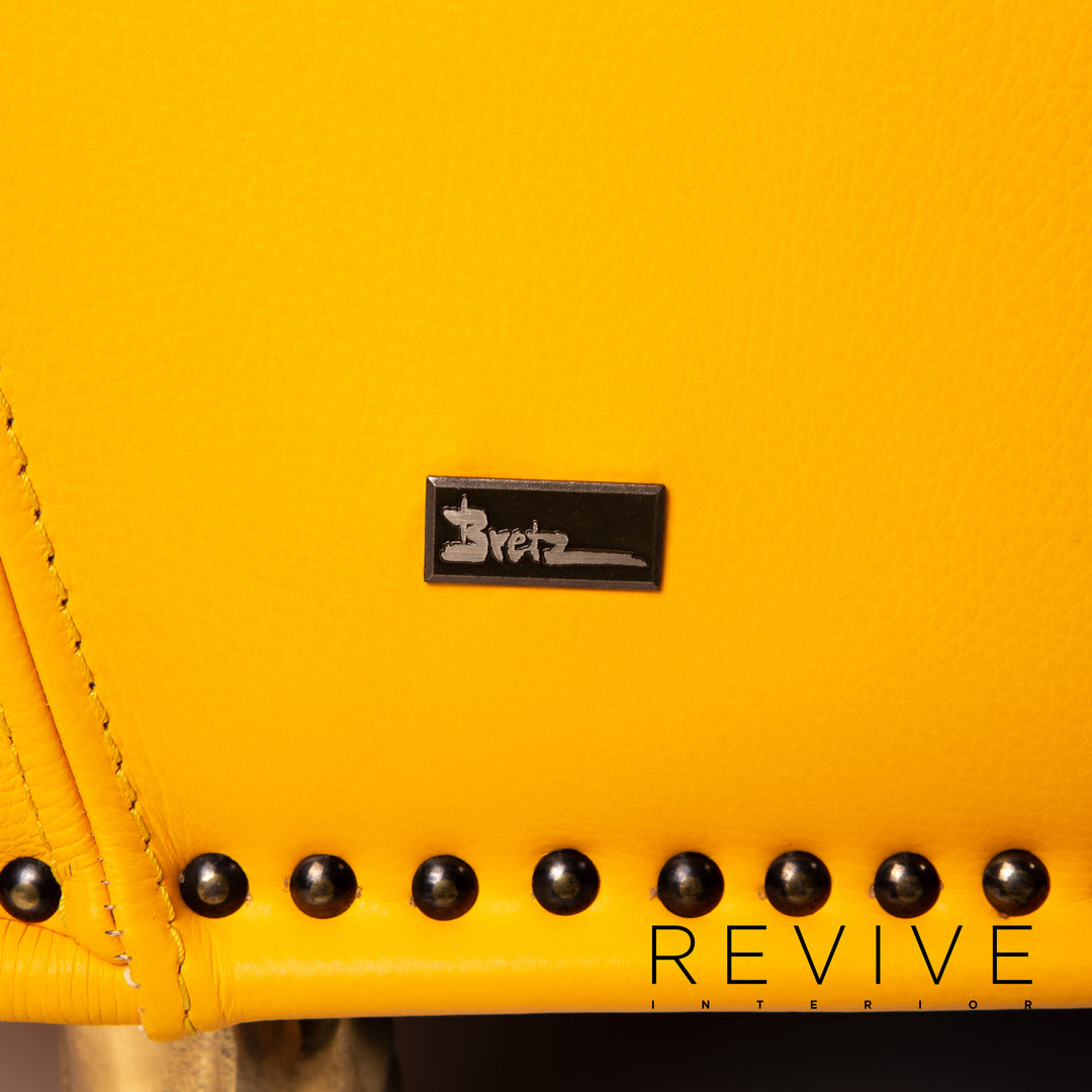 Bretz Gaudi Leder Sofa Gelb Dreisitzer Couch Vergoldet #14065