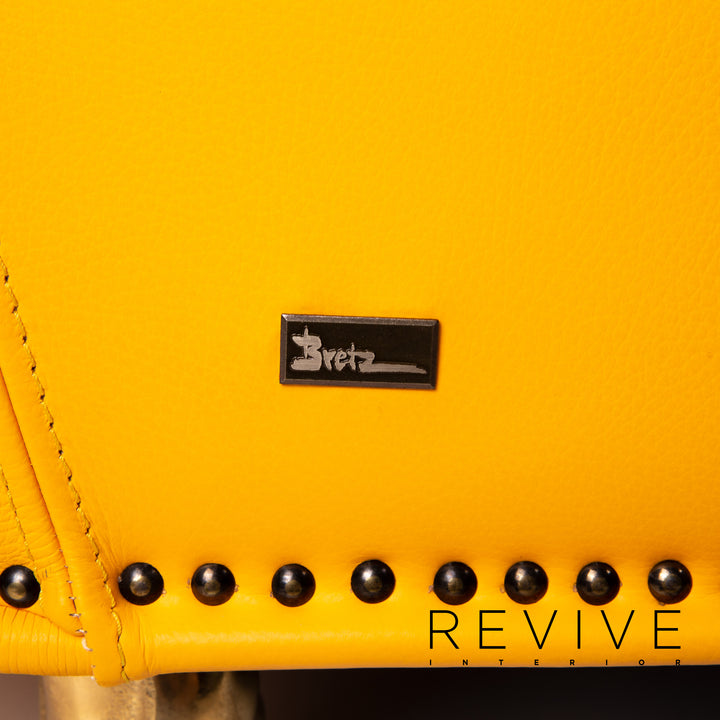 Bretz Gaudi Leder Sofa Gelb Dreisitzer Couch Vergoldet #14065