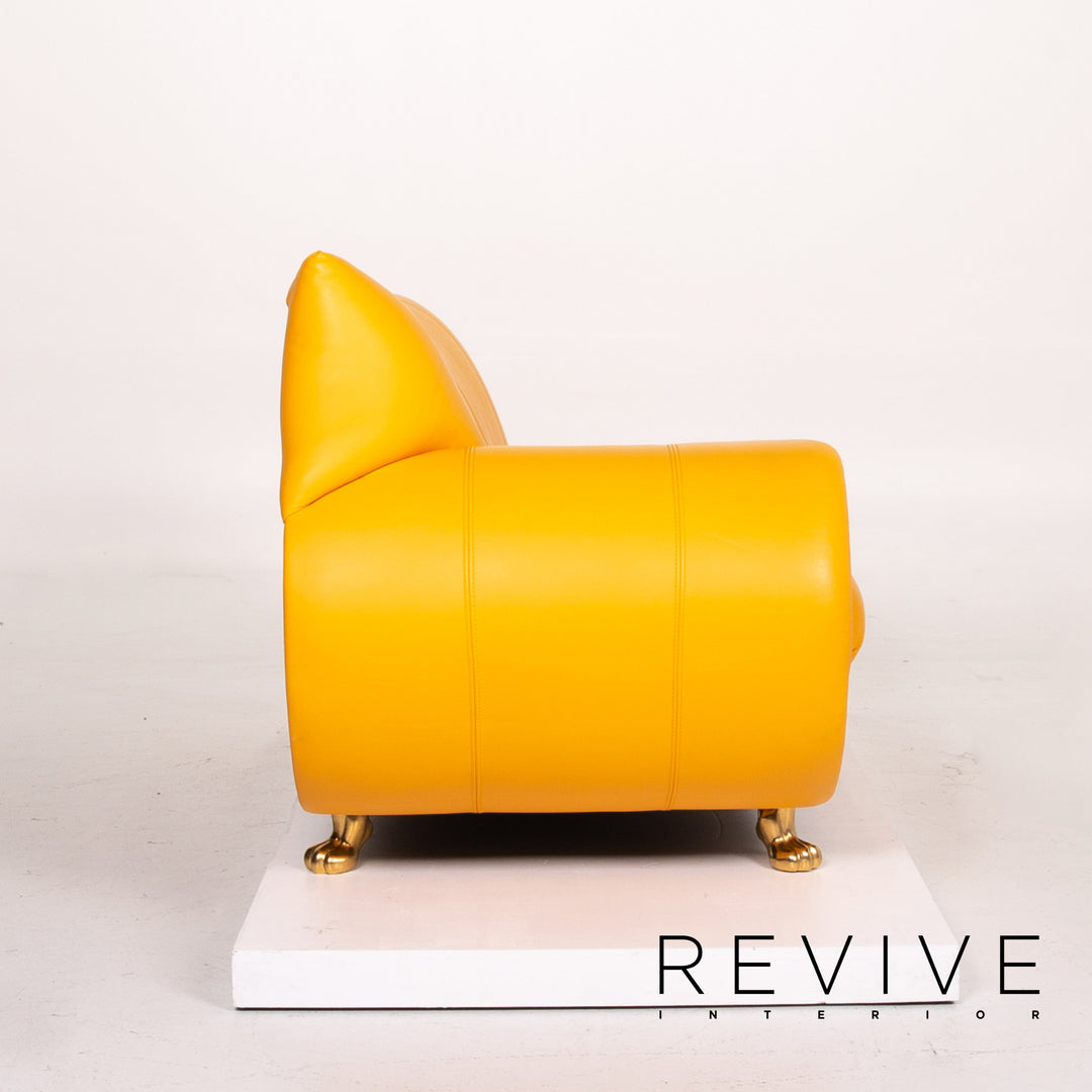 Bretz Gaudi Leder Sofa Gelb Dreisitzer Couch Vergoldet #14065