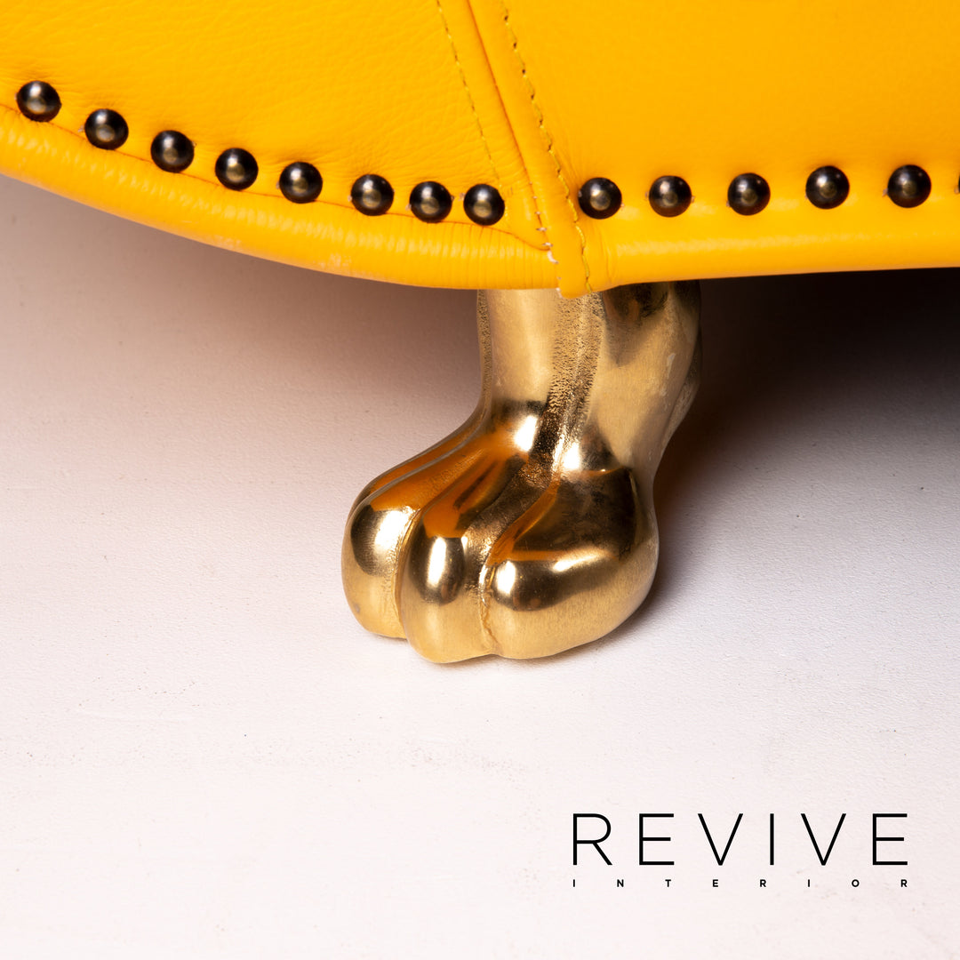 Bretz Gaudi Leder Sofa Gelb Dreisitzer Couch Vergoldet #14065