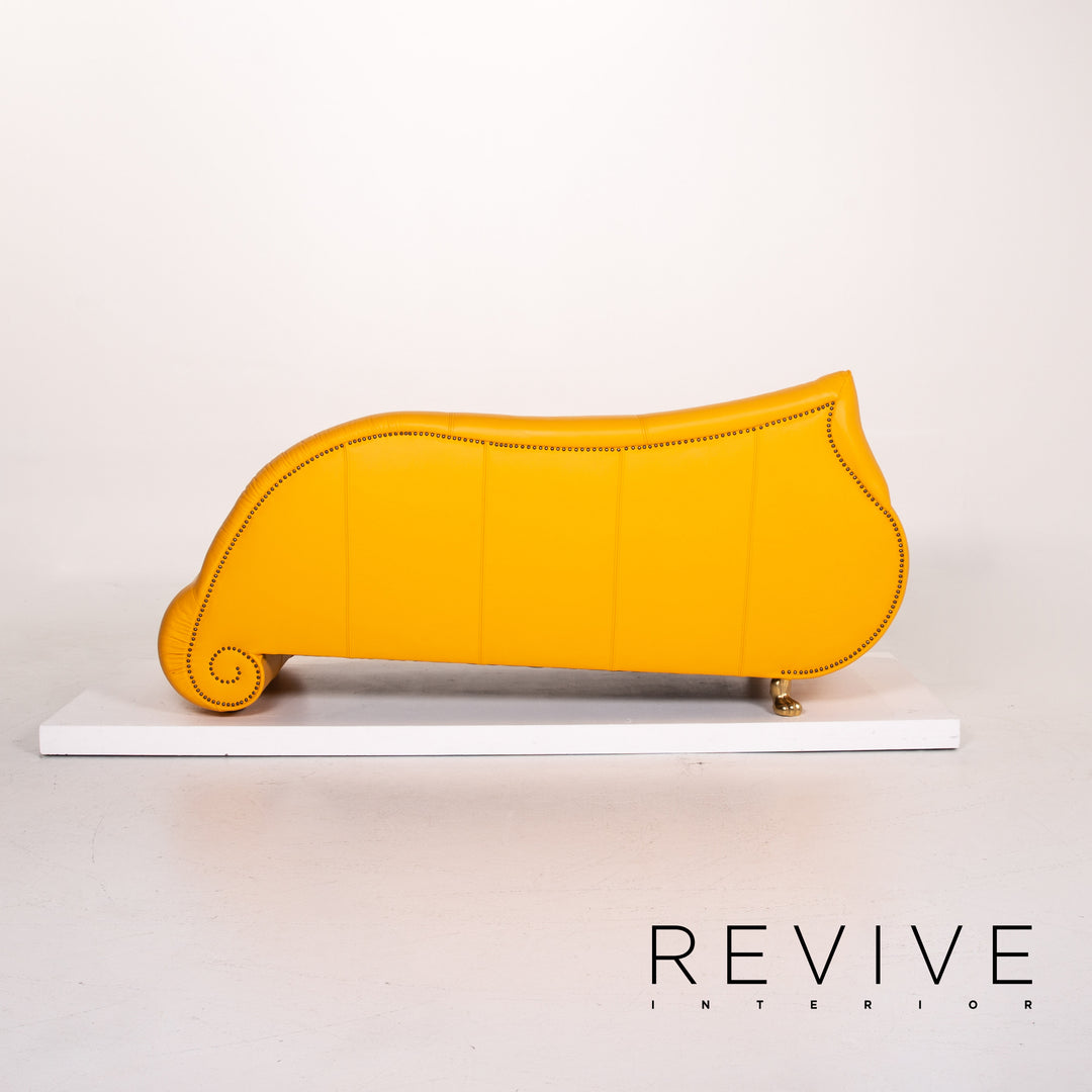Bretz Gaudi Leder Sofa Gelb Dreisitzer Couch Vergoldet #14065