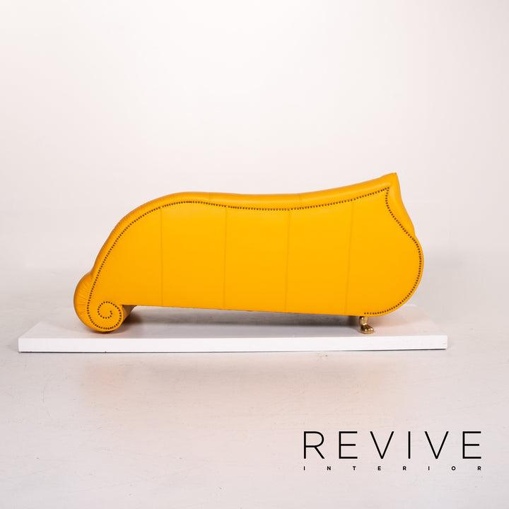 Bretz Gaudi Leder Sofa Gelb Dreisitzer Couch Vergoldet #14065