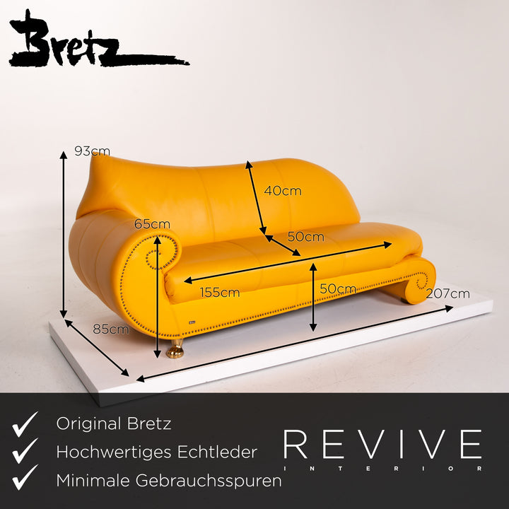 Bretz Gaudi Leder Sofa Gelb Dreisitzer Couch Vergoldet #14065