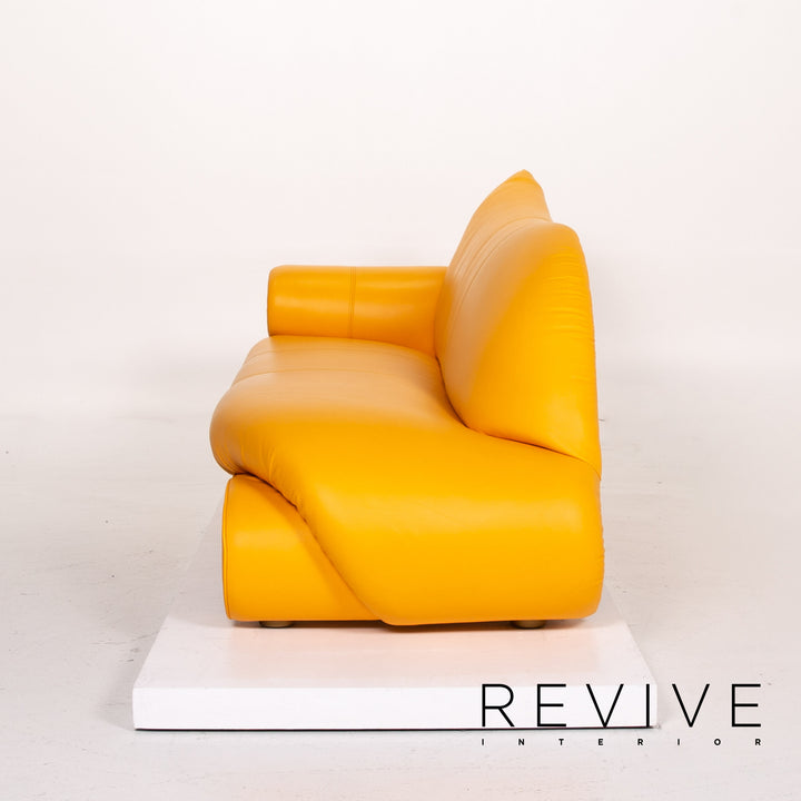 Bretz Gaudi Leder Sofa Gelb Dreisitzer Couch Vergoldet #14065