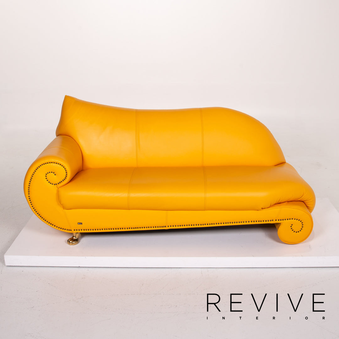 Bretz Gaudi Leder Sofa Gelb Dreisitzer Couch Vergoldet #14065
