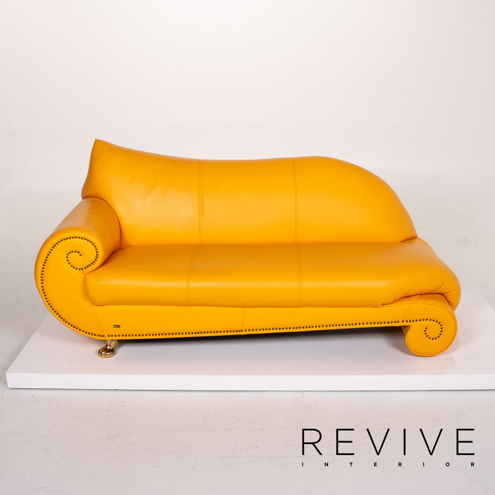 Bretz Gaudi Leder Sofa Gelb Dreisitzer Couch Vergoldet #14065