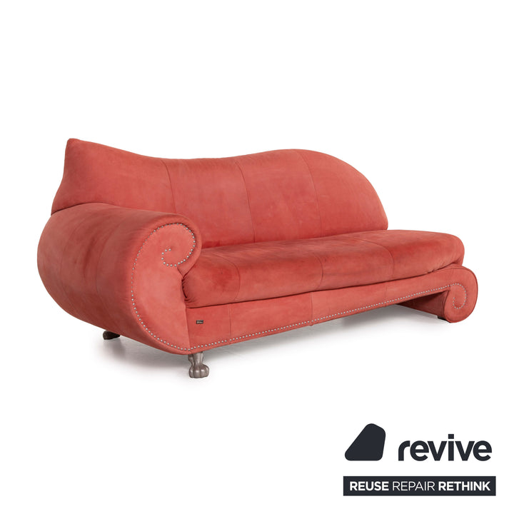 Bretz Gaudi Leder Sofa Orange Dreisitzer Nubukleder