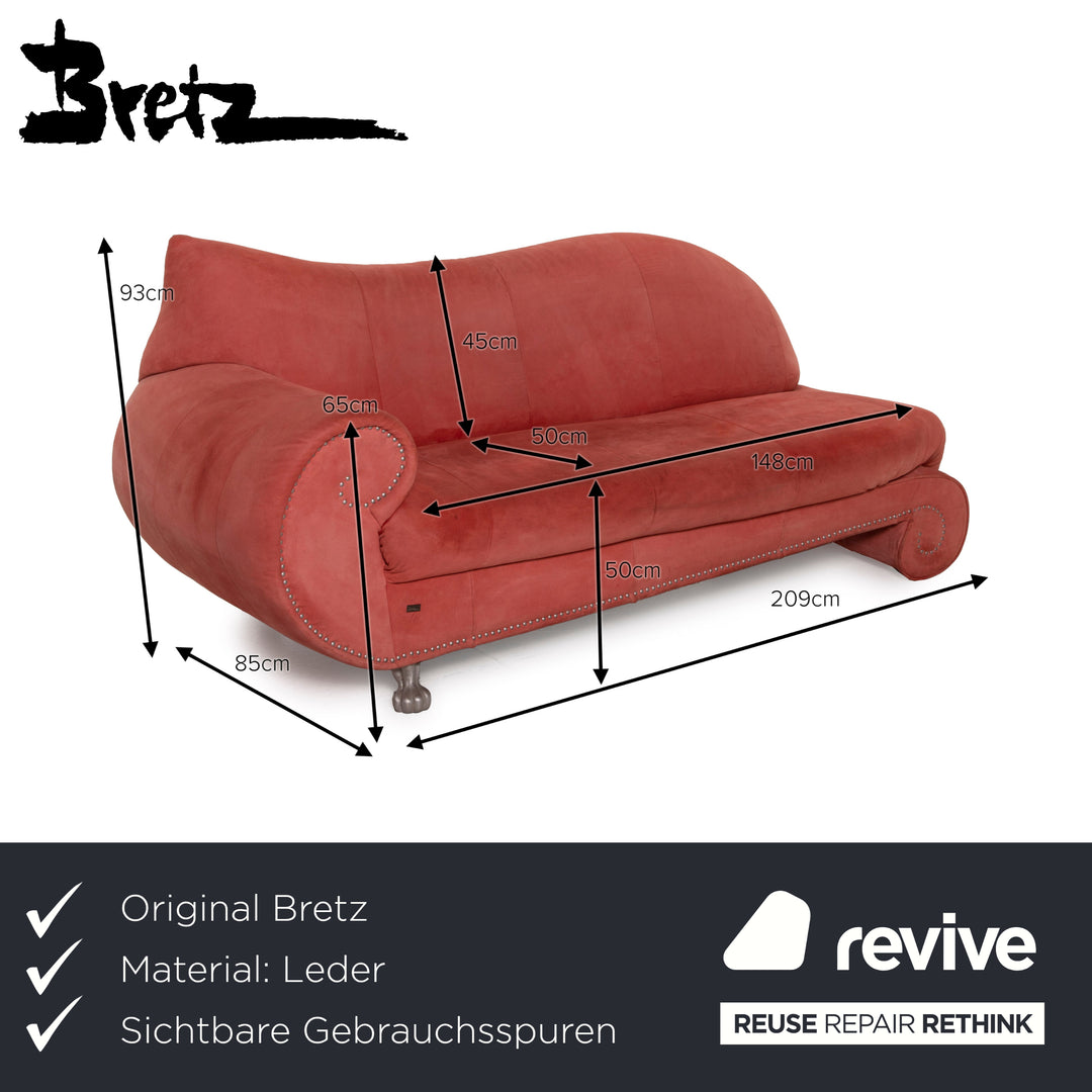 Bretz Gaudi Leder Sofa Orange Dreisitzer Nubukleder