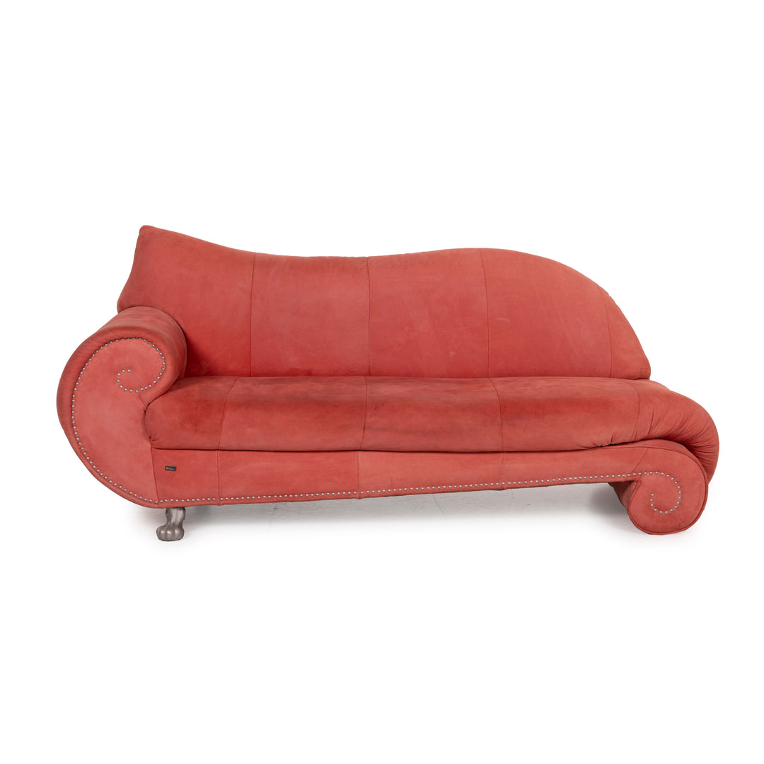 Bretz Gaudi Leder Sofa Orange Dreisitzer Nubukleder