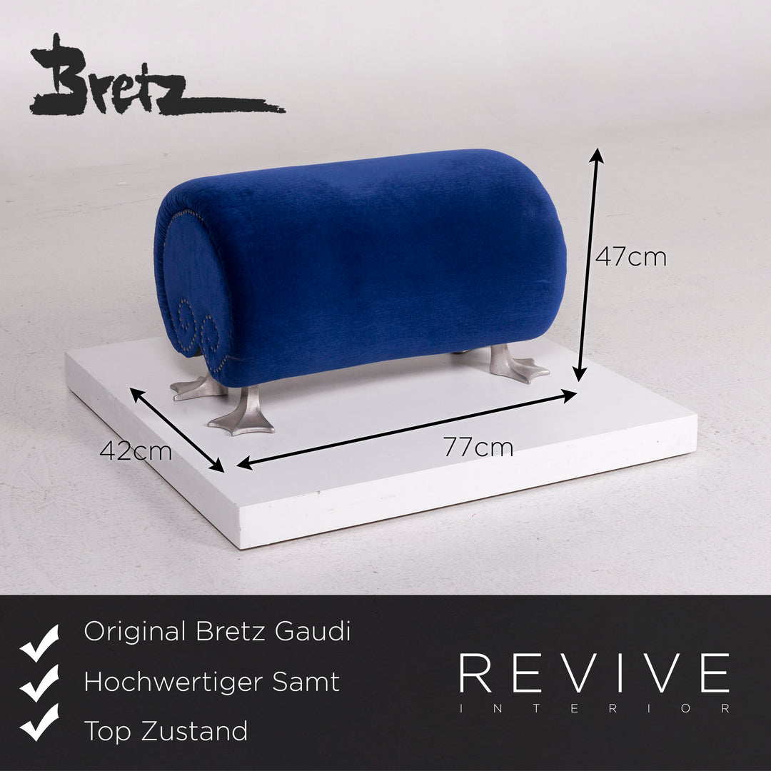 Bretz Gaudi Samt Sofa Garnitur Blau Zweisitzer Hocker #11929