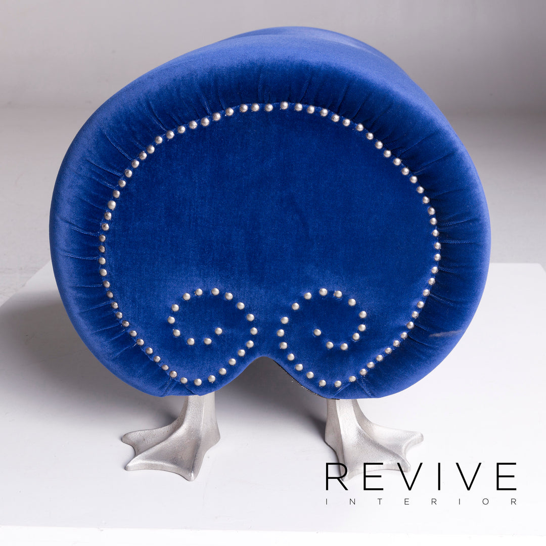 Bretz Gaudi Samt Sofa Garnitur Blau Zweisitzer Hocker #11929