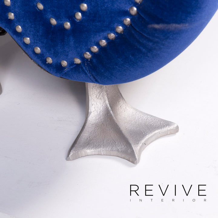 Bretz Gaudi Samt Sofa Garnitur Blau Zweisitzer Hocker #11929