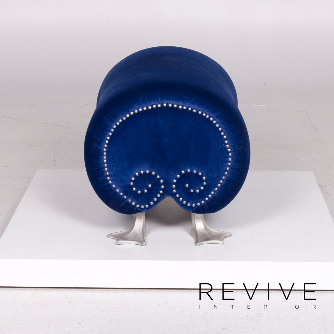 Bretz Gaudi Samt Sofa Garnitur Blau Zweisitzer Hocker #11929