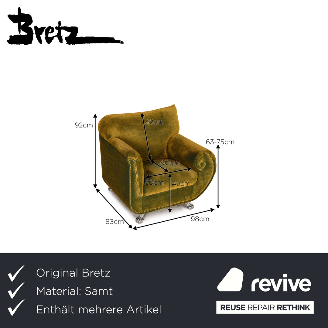 Bretz Gaudi Samt Sessel Garnitur Grün 2xSessel 2xHocker
