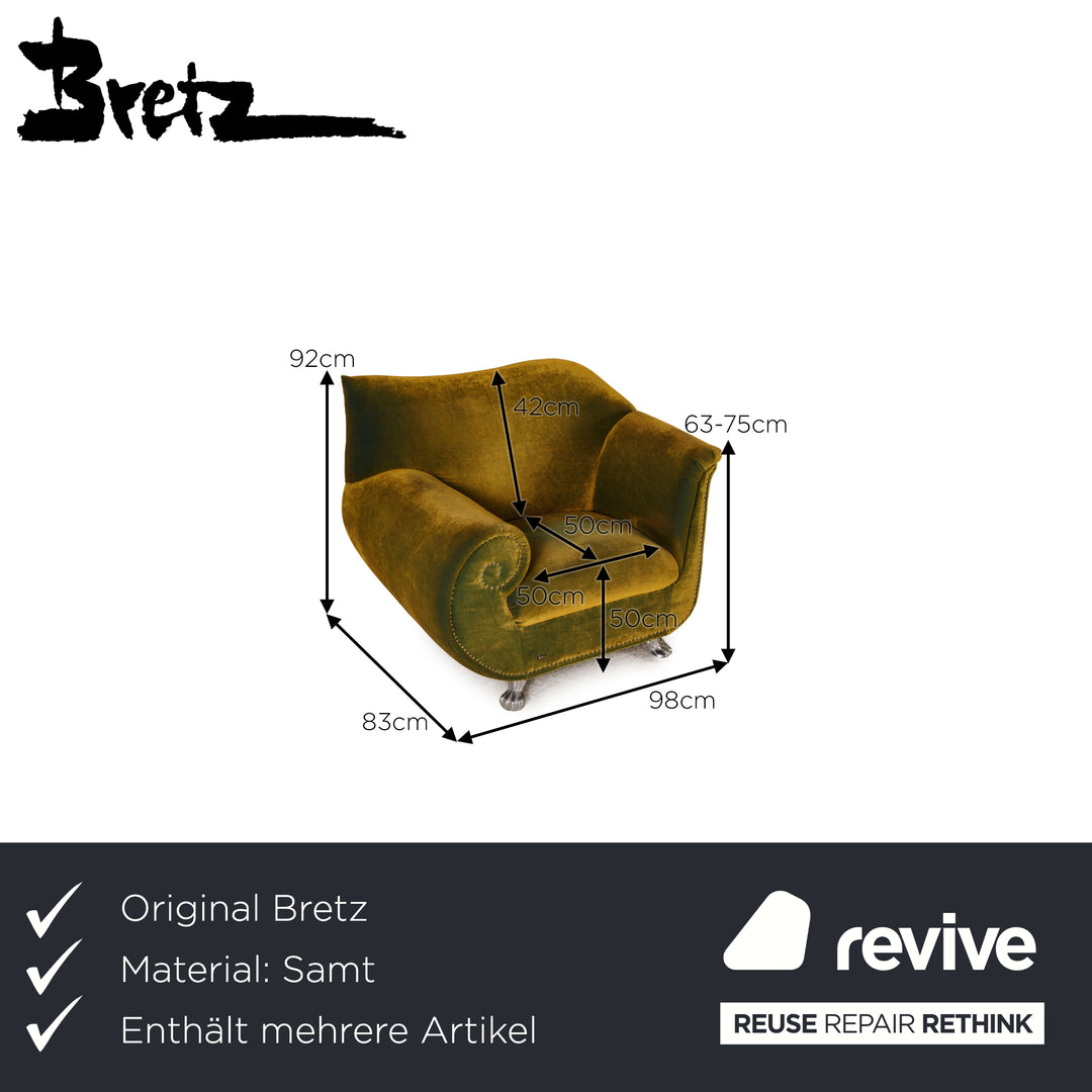 Bretz Gaudi Samt Sessel Garnitur Grün 2xSessel 2xHocker