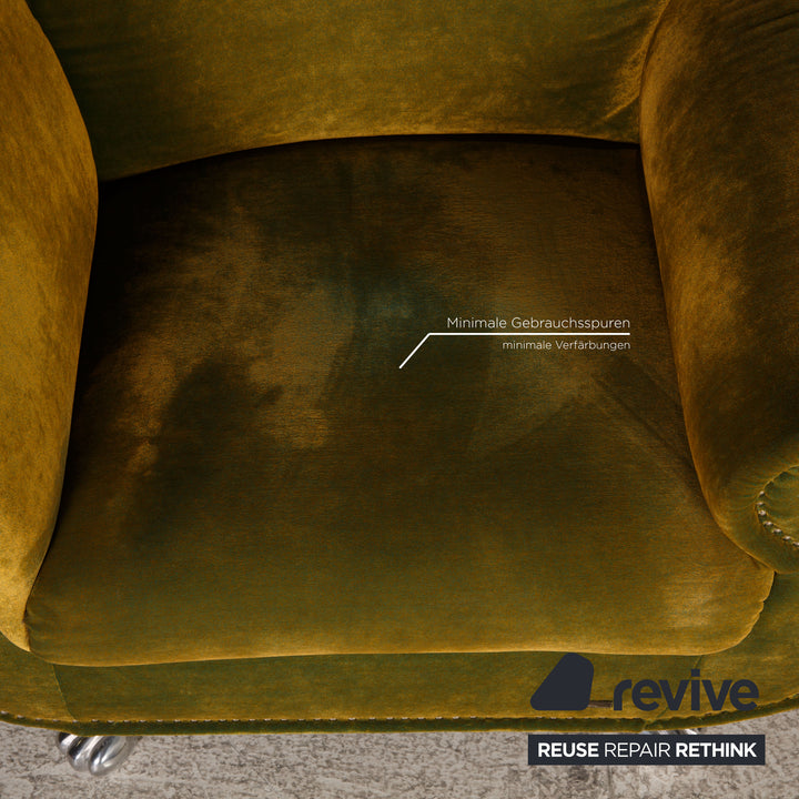 Bretz Gaudi Samt Sessel Garnitur Grün 2xSessel 2xHocker