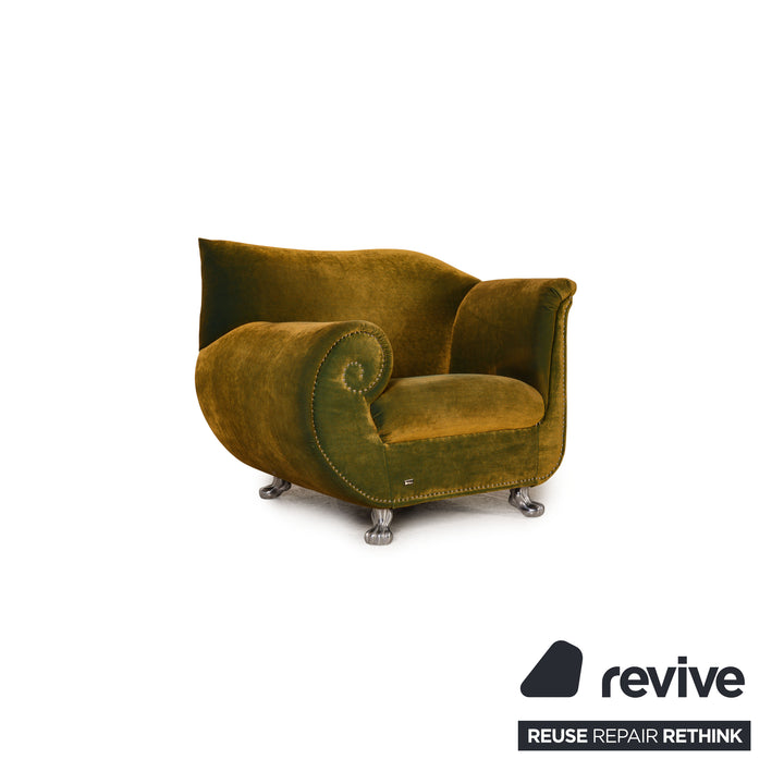 Bretz Gaudi Samt Sessel Garnitur Grün 2xSessel 2xHocker