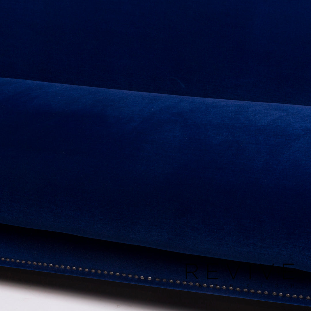 Bretz Gaudi Samt Sofa Garnitur Blau Zweisitzer Hocker #11929