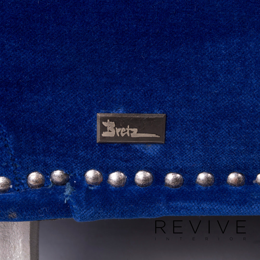 Bretz Gaudi Samt Sofa Garnitur Blau Zweisitzer Hocker #11929