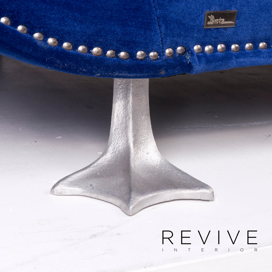 Bretz Gaudi Samt Sofa Garnitur Blau Zweisitzer Hocker #11929