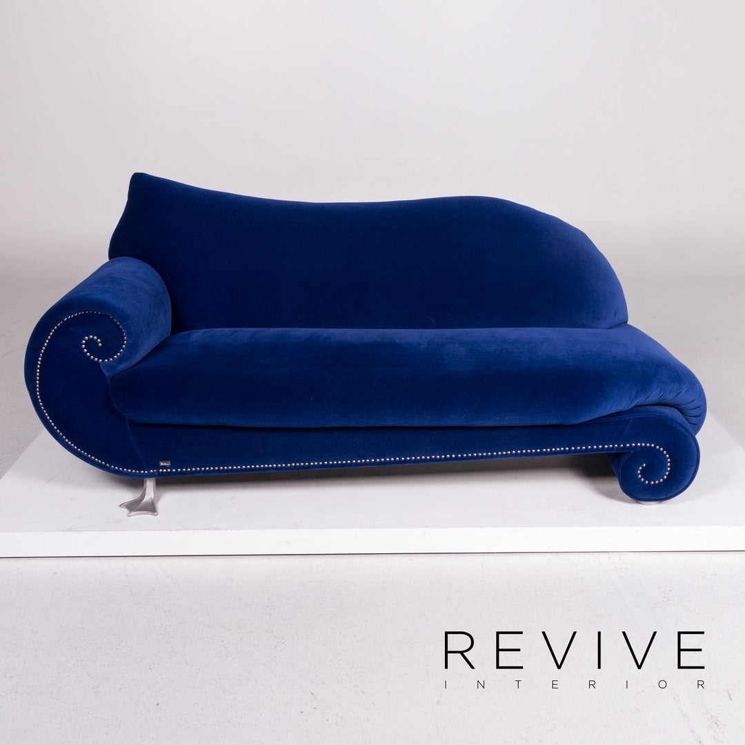 Bretz Gaudi Samt Sofa Garnitur Blau Zweisitzer Hocker #11929