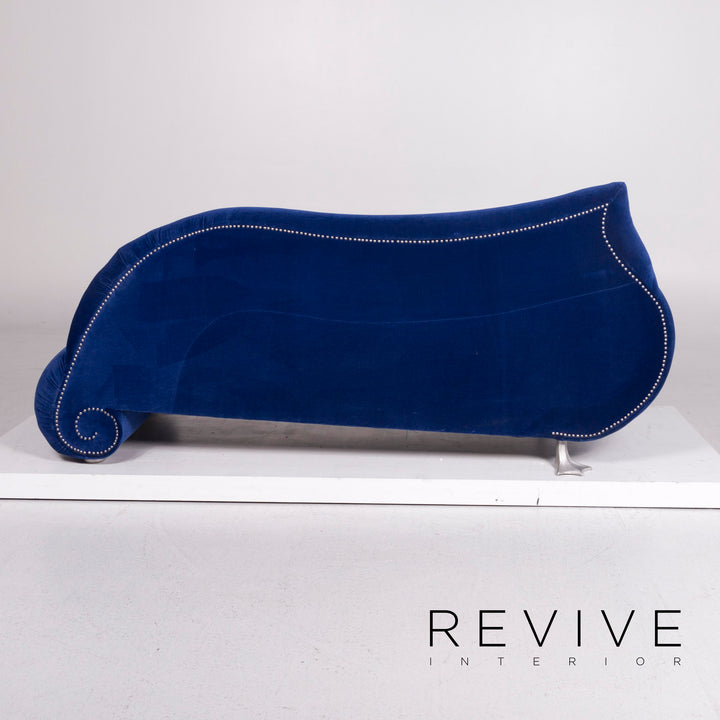 Bretz Gaudi Samt Sofa Garnitur Blau Zweisitzer Hocker #11929