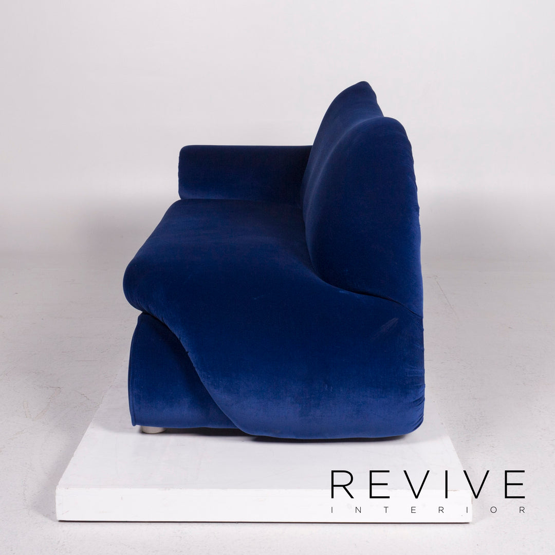 Bretz Gaudi Samt Sofa Garnitur Blau Zweisitzer Hocker #11929