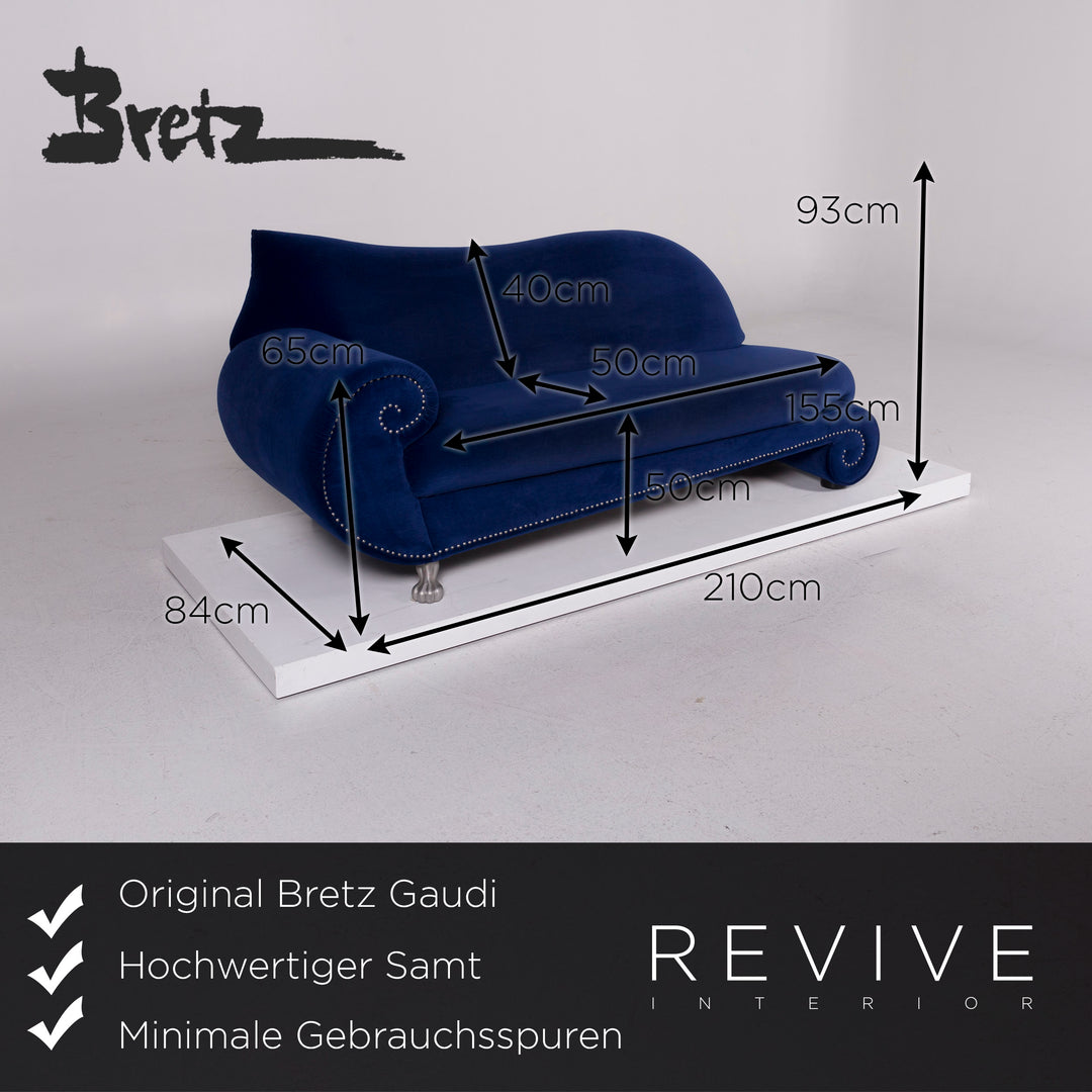 Bretz Gaudi Samt Sofa Blau Dreisitzer #11460