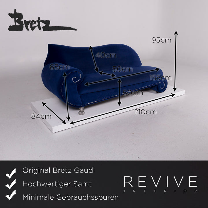 Bretz Gaudi Samt Sofa Blau Dreisitzer #11460