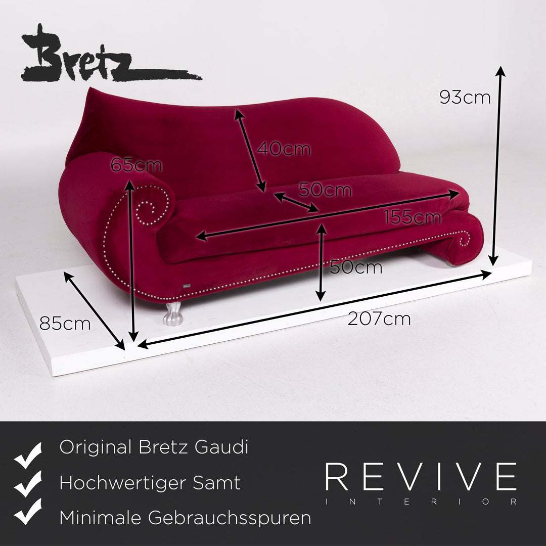 Bretz Gaudi Samt Sofa Pink Dreisitzer #11802