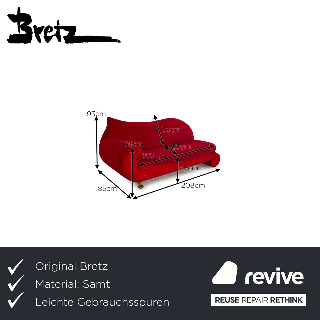 Bretz Gaudi Samt Sofa Rot Dreisitzer Couch Recamière